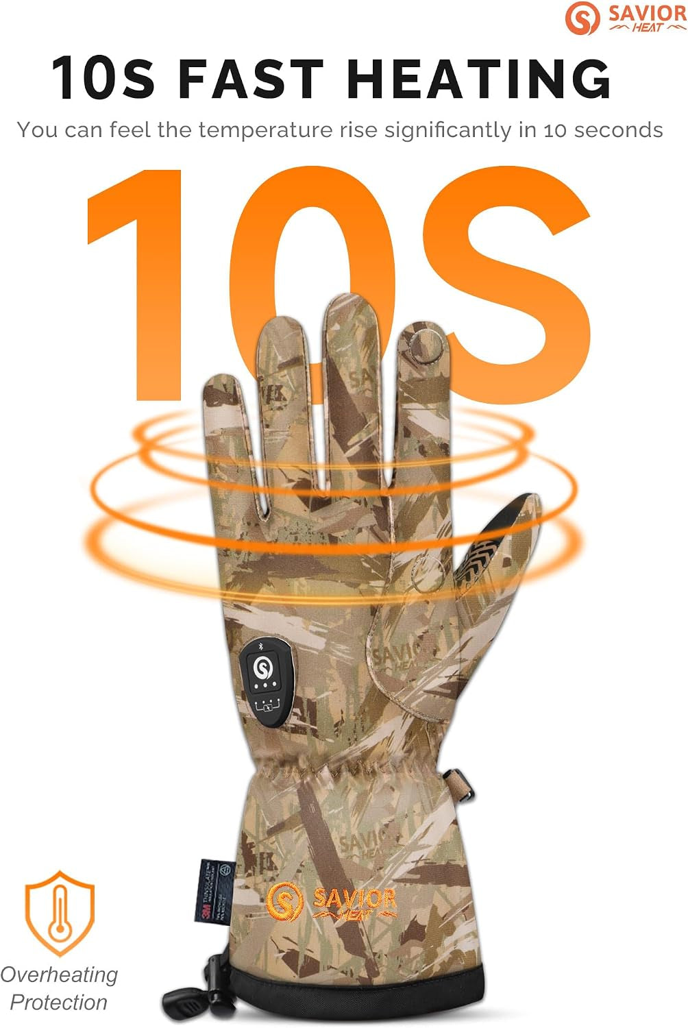 Upgraded Heated Gloves for Hunting, 11H Type-C Camo Waterproof Electric Gloves for Men & Women Duck Hunting