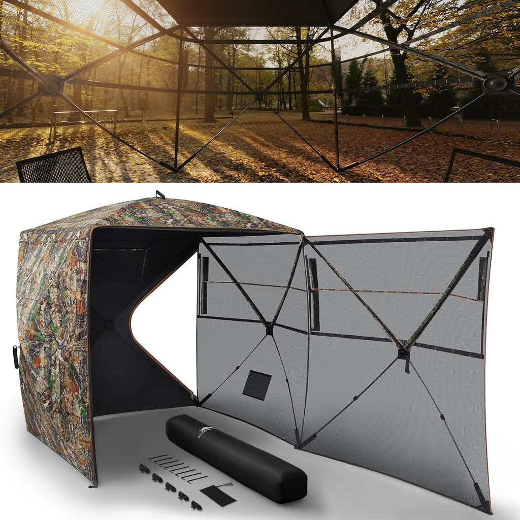 Hunting Blind 270°/360° See Through, Pop up Hunting Tent with Double Opening, 2/3/4 Person Portable Resilient Ground Blinds with Silent Magnetic Door & Sliding Windows
