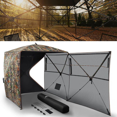 Hunting Blind 270°/360° See Through, Pop up Hunting Tent with Double Opening, 2/3/4 Person Portable Resilient Ground Blinds with Silent Magnetic Door & Sliding Windows