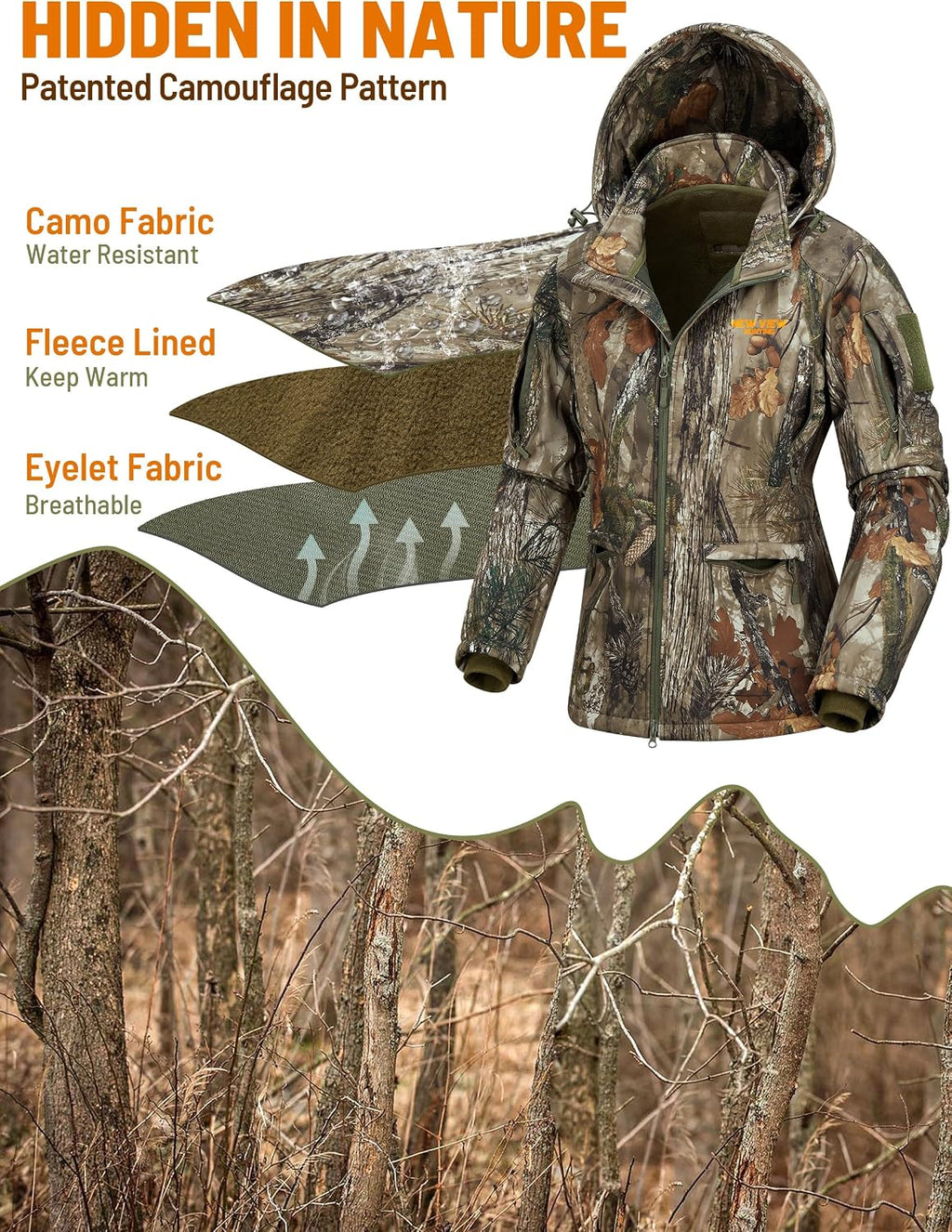 Womens Hunting Clothes, Upgraded Ultra-Quiet Water Resistant Camo Hunting Jacket for Duck Waterfowl Deer Hunting
