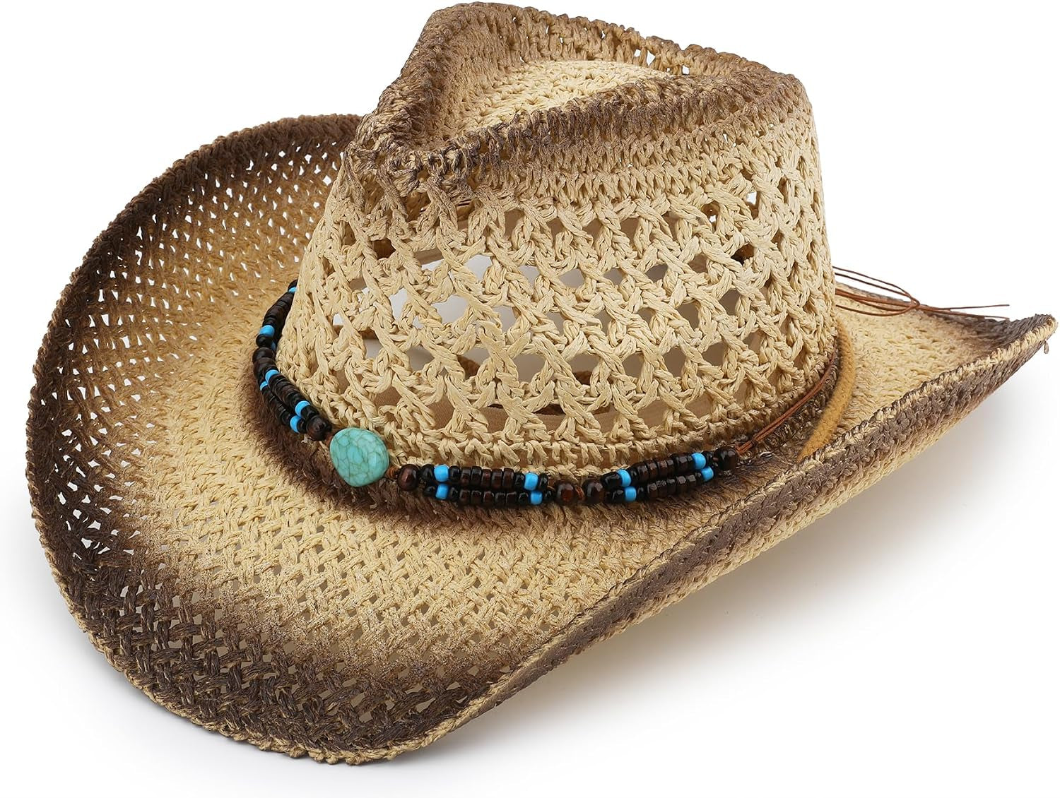 Straw Sun Cowboy Hat for Women and Men, Breathable Concert Rodeo Western Cowgirl Hat, Classic Cattleman Style