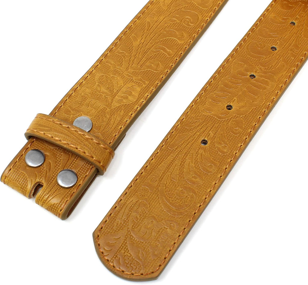 Western Leather Belt Strap - 1.5” Wide with Embossed Scrollwork without Buckle for Men & Women, Cowboy/Cowgirl Style