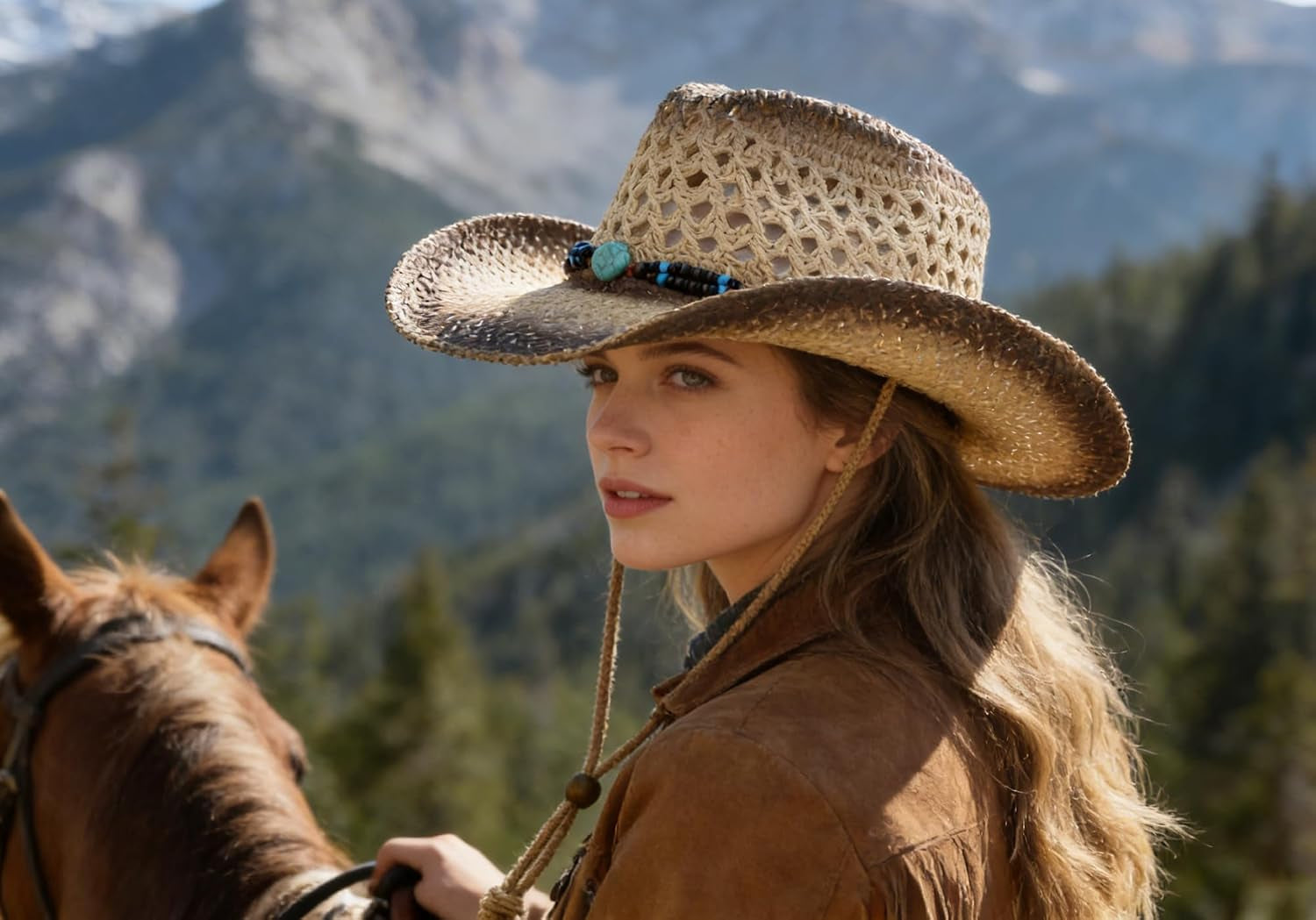 Straw Sun Cowboy Hat for Women and Men, Breathable Concert Rodeo Western Cowgirl Hat, Classic Cattleman Style