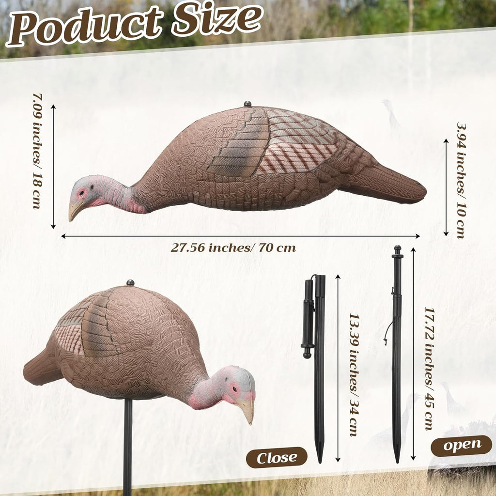 Collapsible Turkey Decoy for Hunting - Durable Realistic Lifelike Lightweight Standing Hunting Decoy with Stake for Field Forest Wood Ground Outdoor