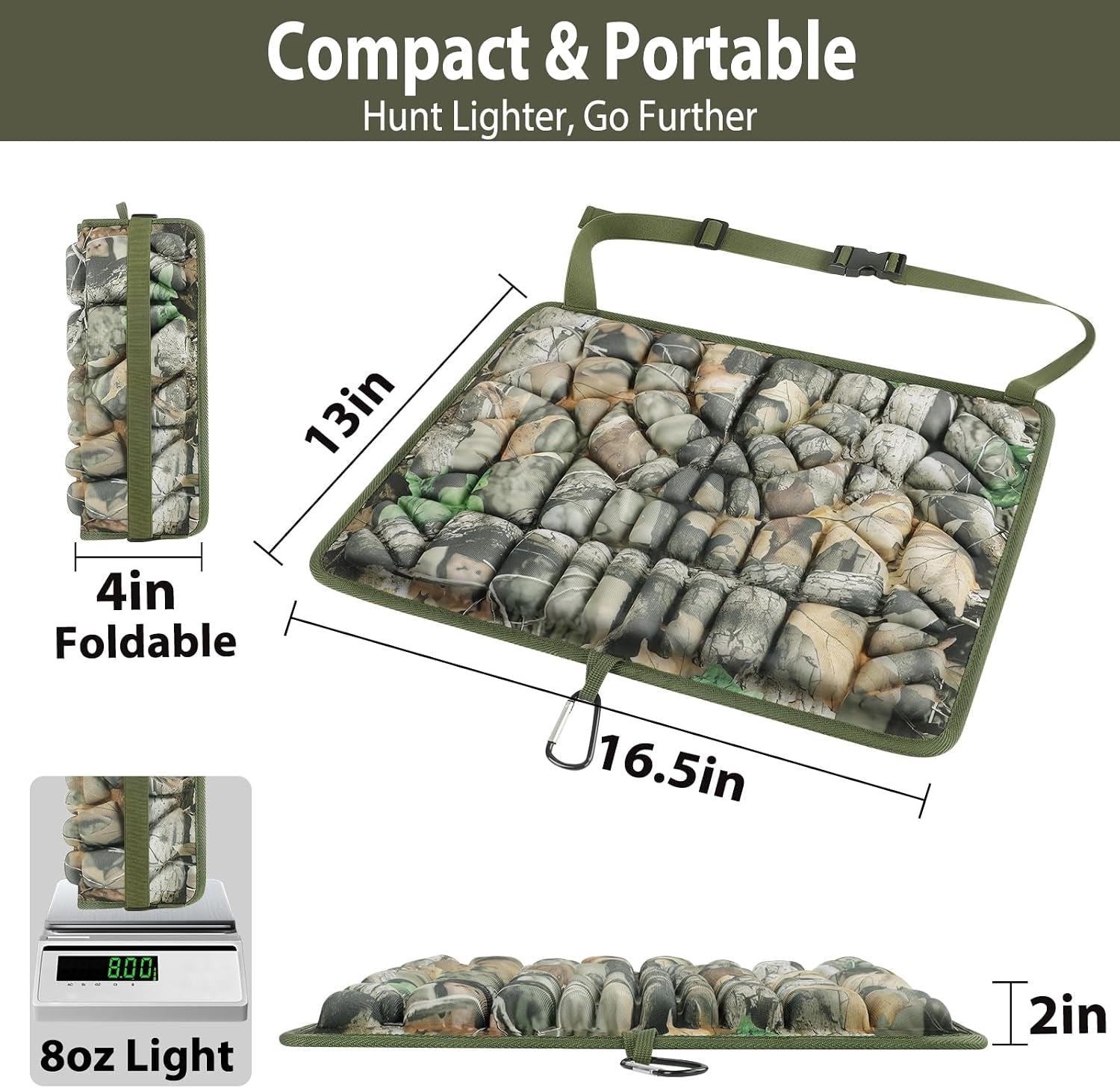 Hunting Seat Cushion, Memory Foam Silent Lightweight Camo Tree Stand Seat Cushion, Portable Insulated Dirty Proof Hunting Cushion Pad for Camping, Stadium, Deer Stand, Fishing