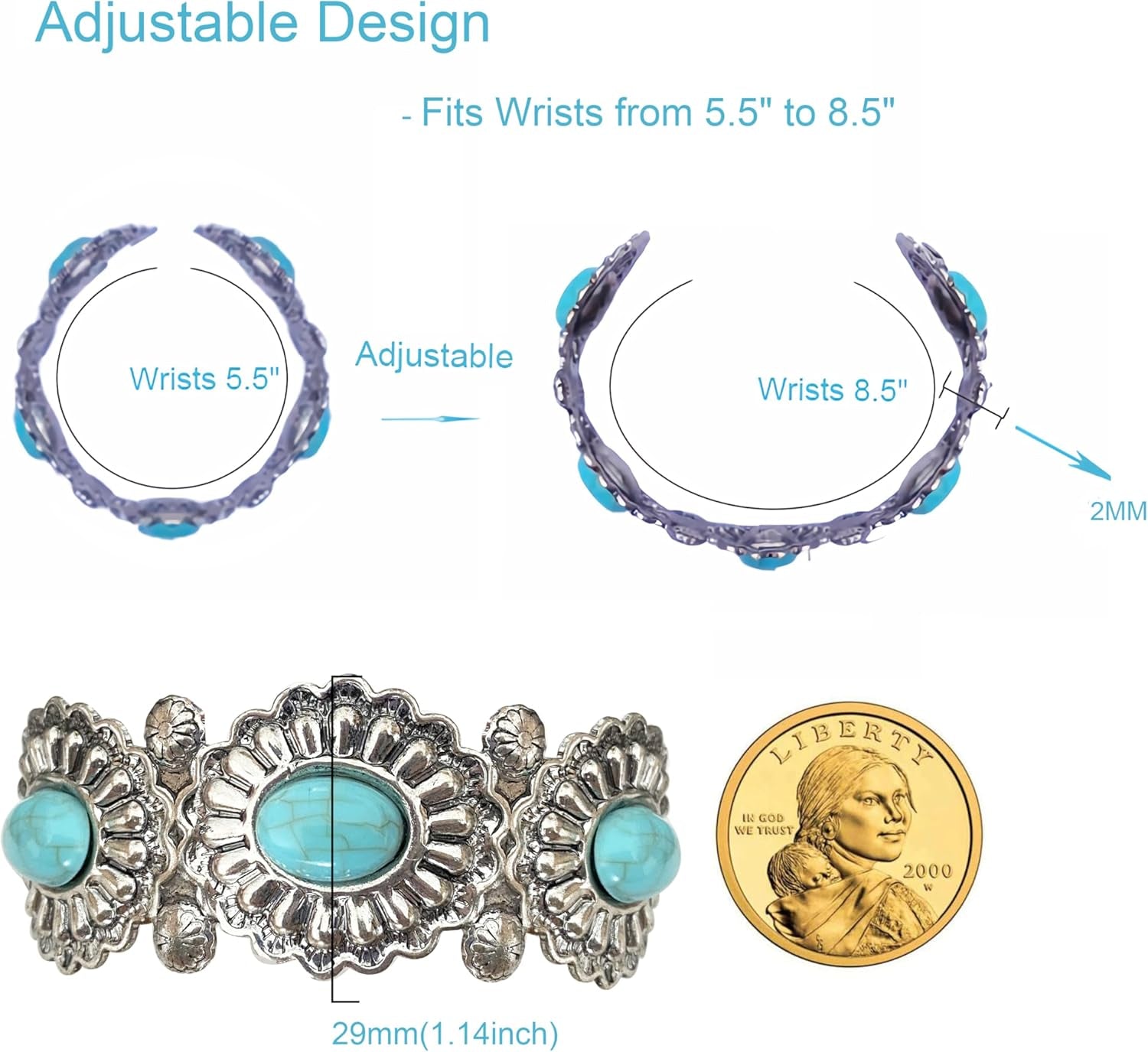 Boho Western Statement: Turquoise Cuff Bracelet for Women - Ideal for Music Festivals, Adjustable Cowgirl Country Concerts & Daily Wear Gift