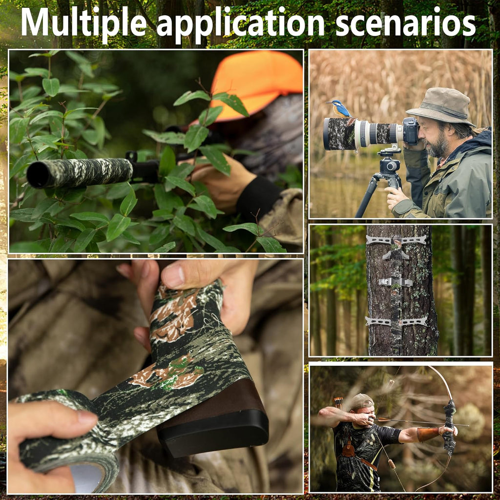 10.9 Yard Camo Stealth Silencing Tape- Hunting Camouflage Silencing Tape Wrap- Hunting Strong Adhesive Tape Bandage for Outdoor Hunting Camping Gear
