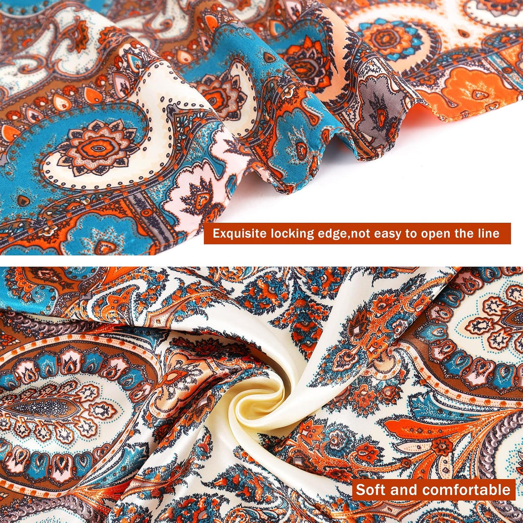 35 Inch Wild Rag Cowboy Scarves for Men, Large Rancher Neckerchief Silk Feel, Oversize Western Bandana Paisley