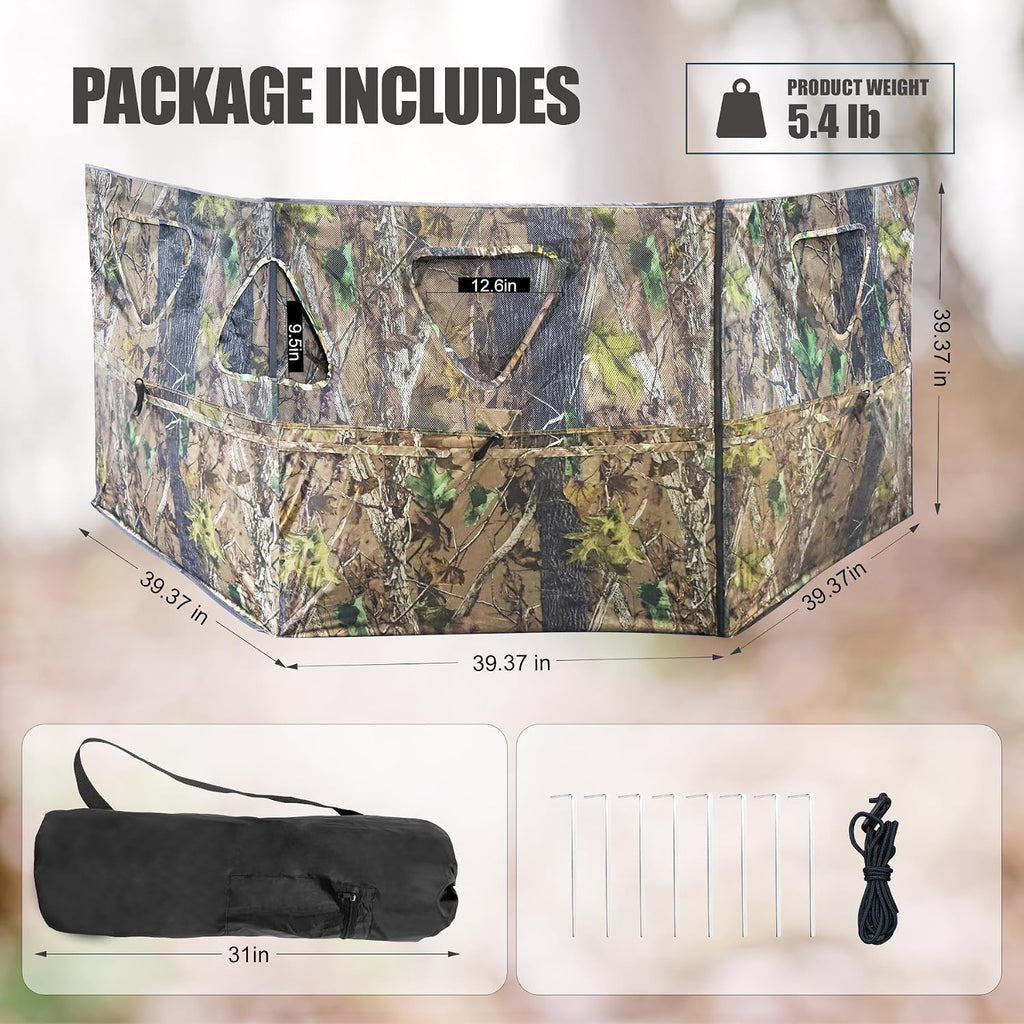 Hunting Blind 3-Panel Ground Blind with Carrying Bag Portable Hunting Ground Blinds for Deer Waterfowl Turkey Hunting