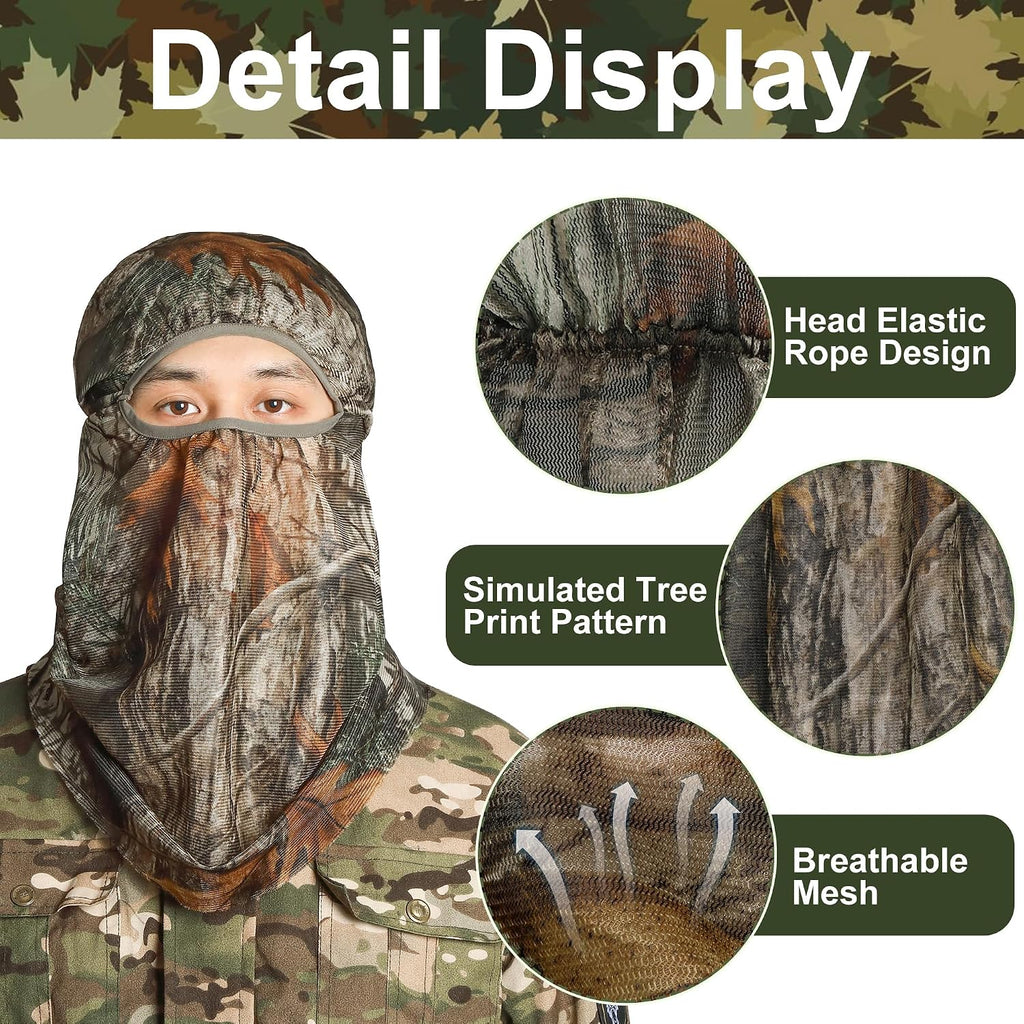2 Pcs Camo Hunting Face Mask, Hunting Head Net Camouflage Balaclava, Adjustable Hunting Breathable Mesh Mask for Men