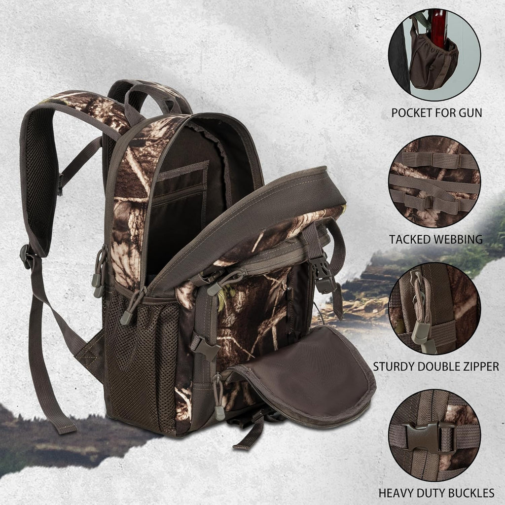 Hunting Backpack, Camo Outdoor Hunting Pack for Bow or Rifle with Holder for Hunting, Camping, Hiking