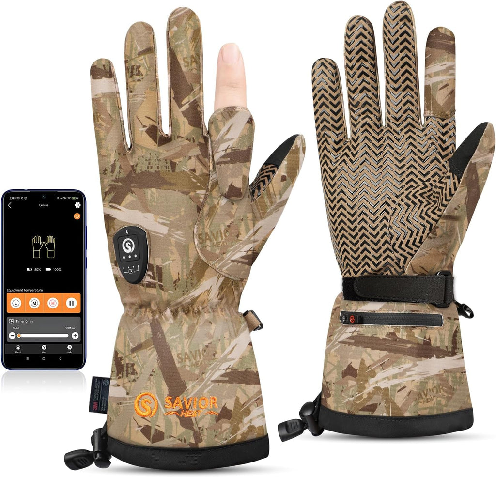 Upgraded Heated Gloves for Hunting, 11H Type-C Camo Waterproof Electric Gloves for Men & Women Duck Hunting