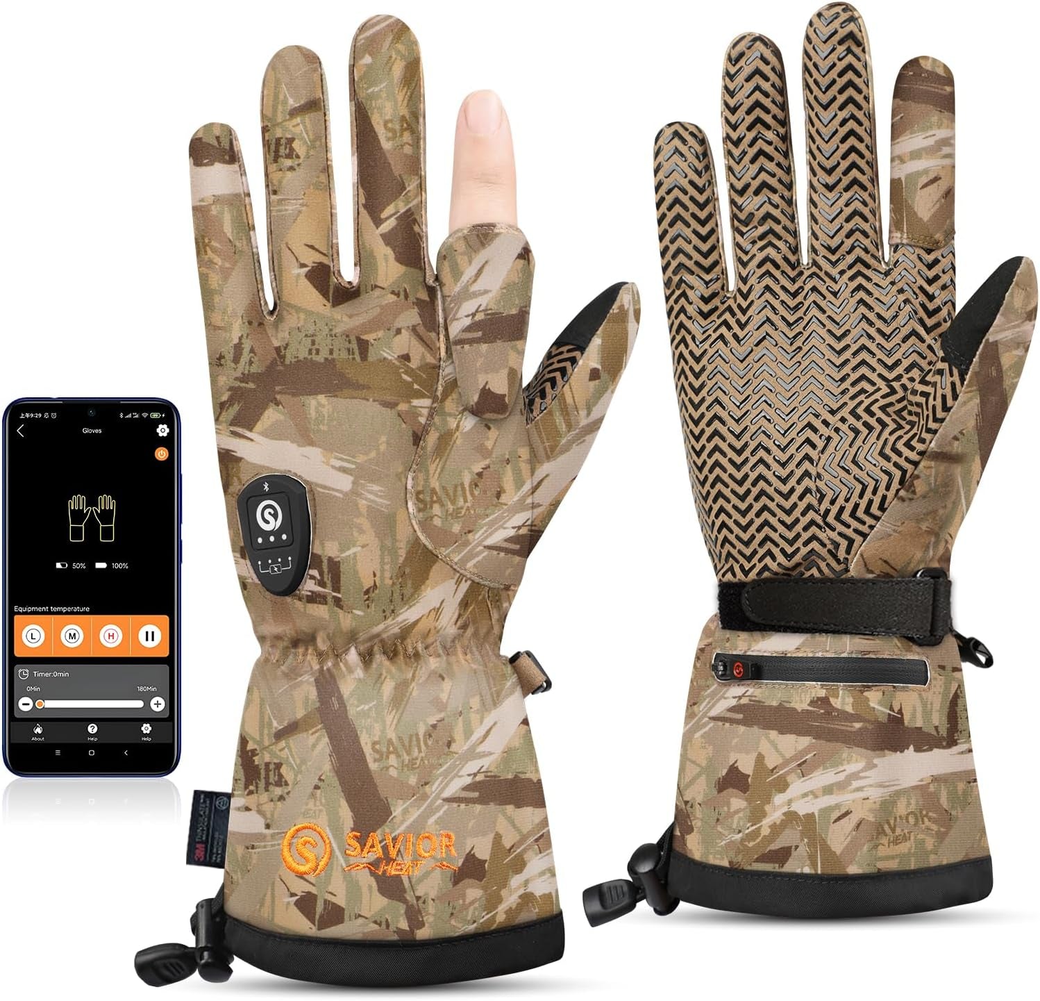 Upgraded Heated Gloves for Hunting, 11H Type-C Camo Waterproof Electric Gloves for Men & Women Duck Hunting
