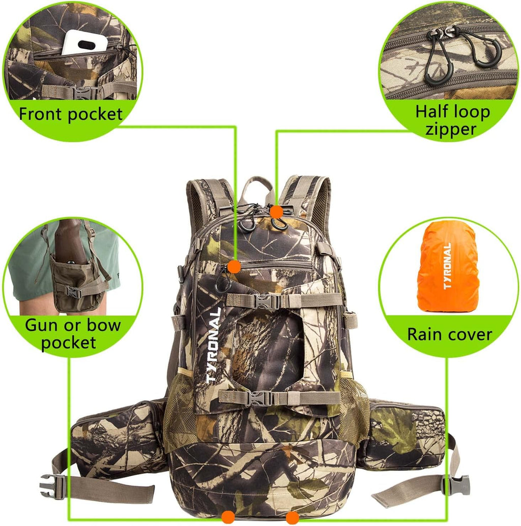 Hunting Backpack Outdoor Gear Hunting Pack with Bow and Rifle Carry System for Hunting. (Camo-Green)