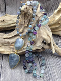YA2737 Labradorite Pendant Stone Fluorite Beads Knot Handmade Necklace