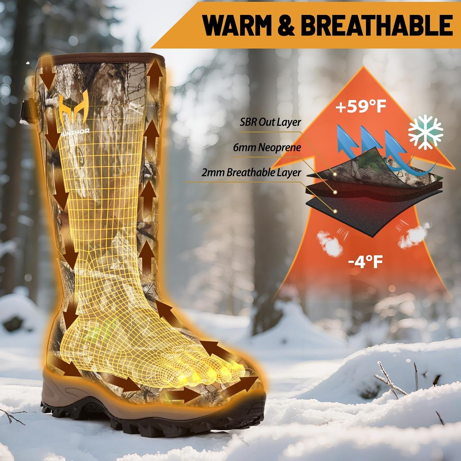 Hunting Boots for Men, Waterproof Insulated 6Mm Neoprene Rubber Boots for Hunting and Outdoor Activities (Camo)
