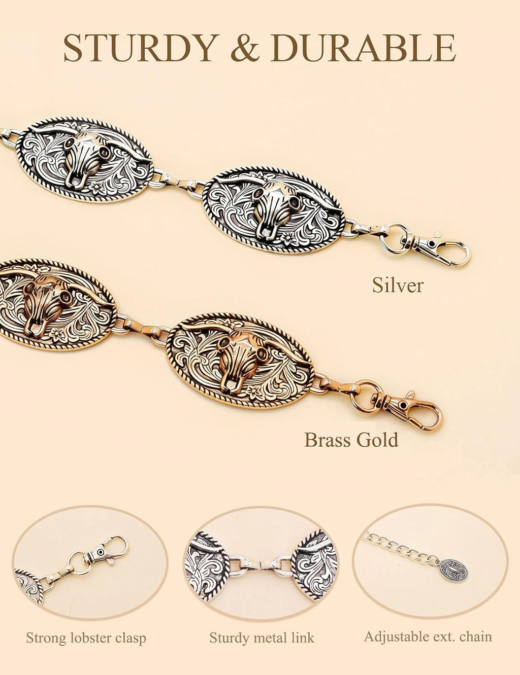 Western Metal Concho Belt for Women Cowgirl Chain Belts for Dresses Jeans Country Concert Outfit